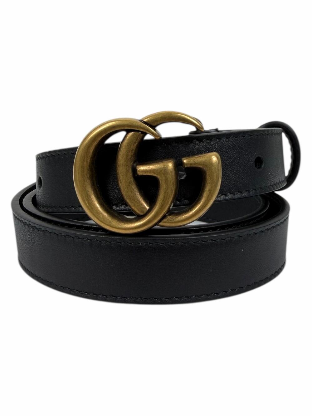 Gucci GG Logo Buckle Marmont Thin Belt Black Smooth Leather Size 80cm/32"